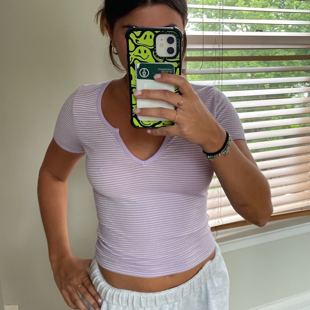 COPY - Urban Outfitters light purple stripped baby tee